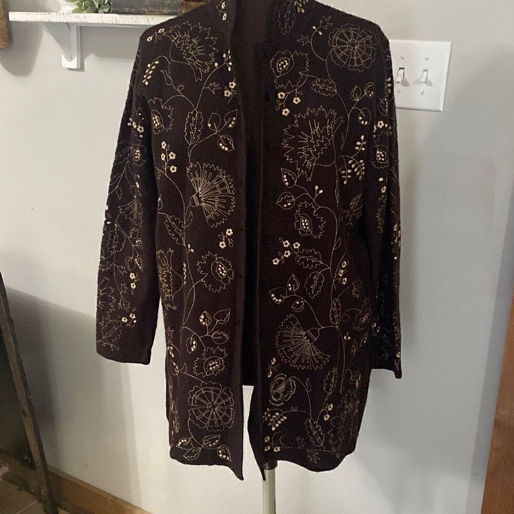 Cambridge Dry Goods brown wool jacket blazer coat embroidered size small‎